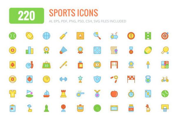 运动彩色和线条图标 200  Sports Colored and Line I