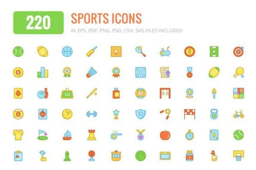 运动彩色和线条图标 200  Sports Colored and Line I