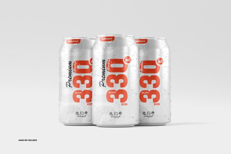 易拉罐快餐饮料包装品牌设计提案样机模板素材 330ml soda cans mockup