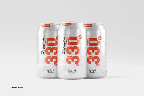 易拉罐快餐饮料包装品牌设计提案样机模板素材 330ml soda cans mockup