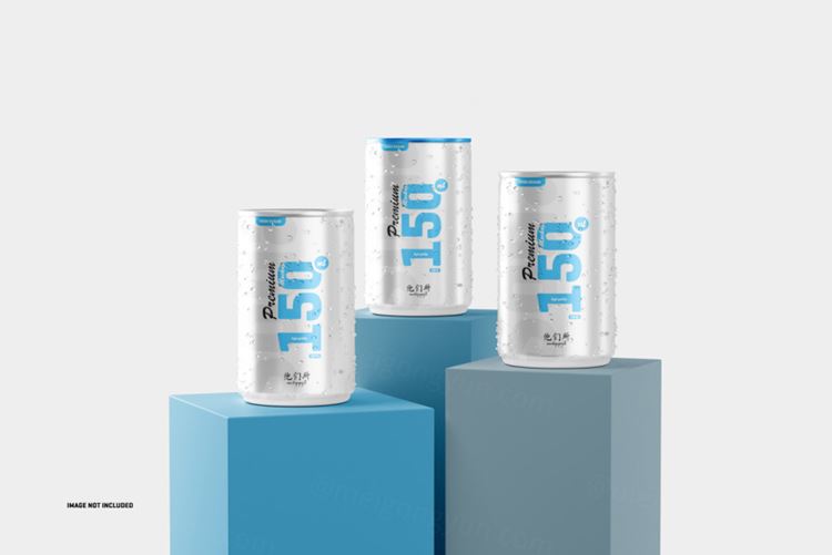 易拉罐快餐饮料包装品牌设计提案样机模板素材 150ml soda cans mockup