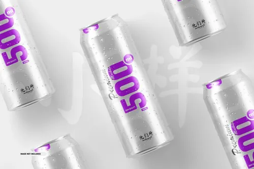 易拉罐快餐饮料包装品牌设计提案样机模板素材 500ml soda cans mockup