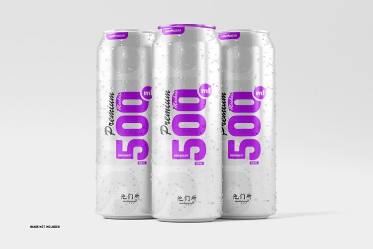 易拉罐快餐饮料包装品牌设计提案样机模板素材 500ml soda cans mockup