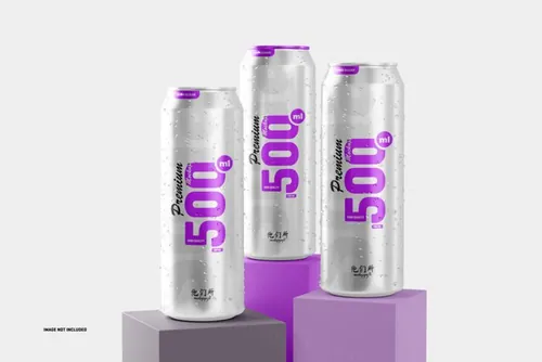 易拉罐快餐饮料包装品牌设计提案样机模板素材 500ml soda cans mockup