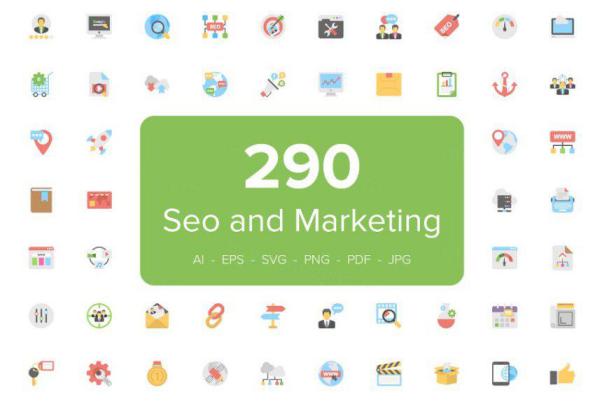 扁平化SEO市场营销图标 290 Flat Seo and Marketing