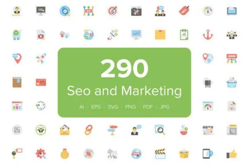扁平化SEO市场营销图标 290 Flat Seo and Marketing
