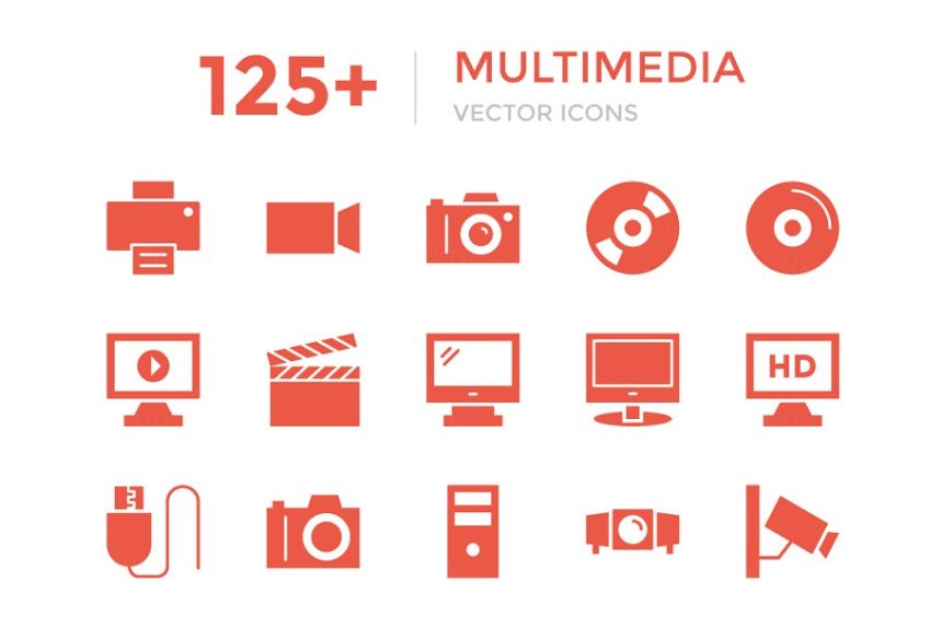 125 多媒体矢量图标 125  Multimedia Vector Icons