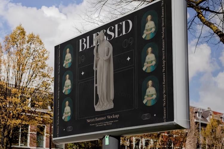 户外街头桥头高炮广告牌宣传海报设计展示样机模板 Street