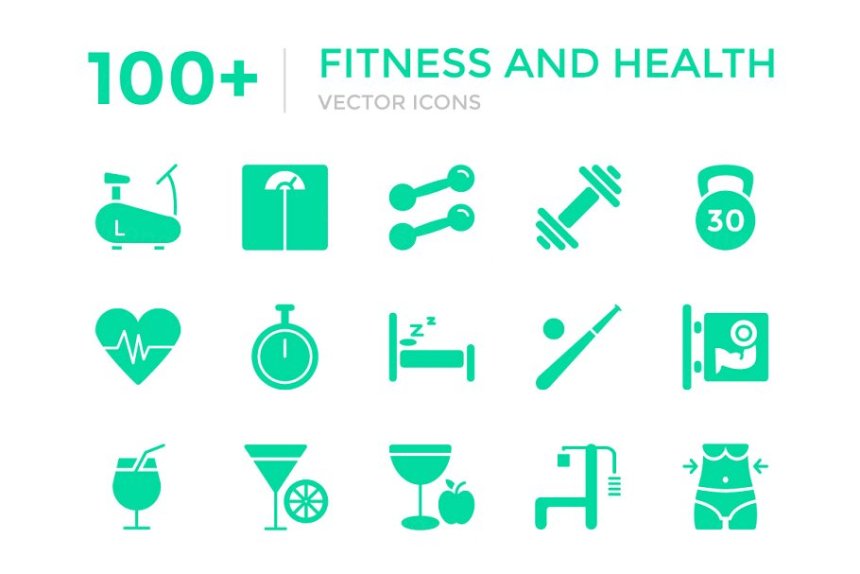 健身和健康矢量图标 100  Fitness and Health Vector