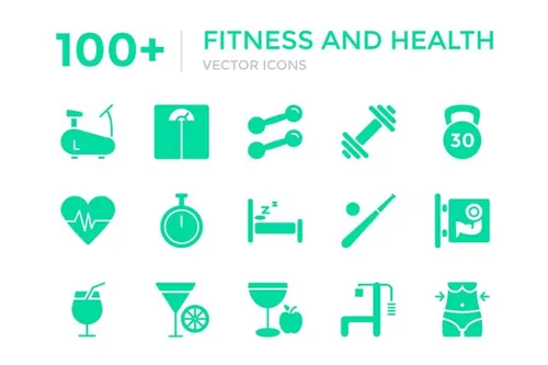 健身和健康矢量图标 100  Fitness and Health Vector