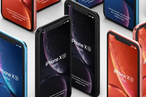 精品完美的带透视角度的 iPhone XR 设计样机 Psd iPhone XR Mockup Isometric Vol3