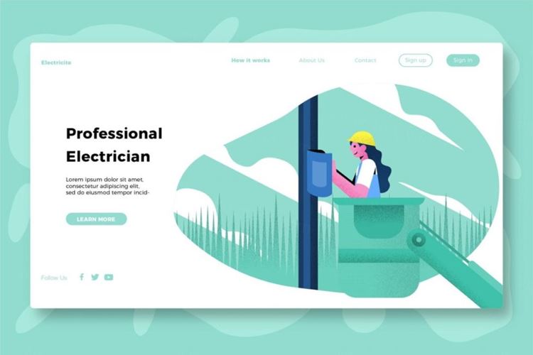 时尚高端简约的电力banner海报英雄标题插图插画设计模板e