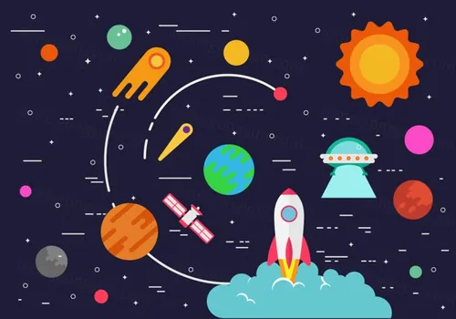 太空星球卡通矢量元素Meet Saturn Doodle Illustration Astronout Lost In Space