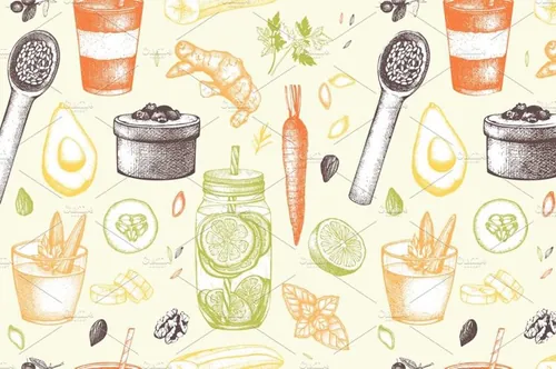 复古手绘蔬菜和水果插画素材 Vegetarian-food-