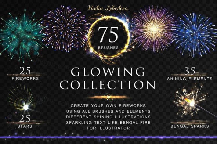 高品质新年必备的烟火画笔素材包VECTOR GLOWING