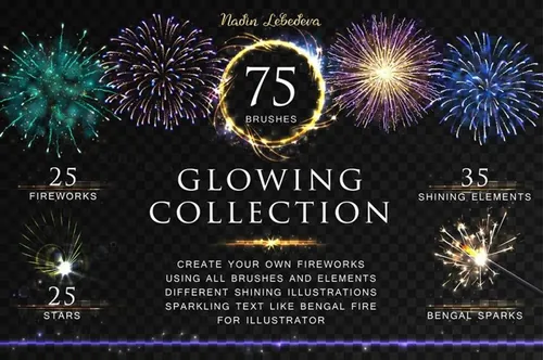 高品质新年必备的烟火画笔素材包VECTOR GLOWING