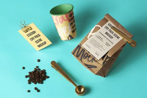 咖啡包装产品的高质量样机场景 Coffee Psd Stationery Scene Mockup