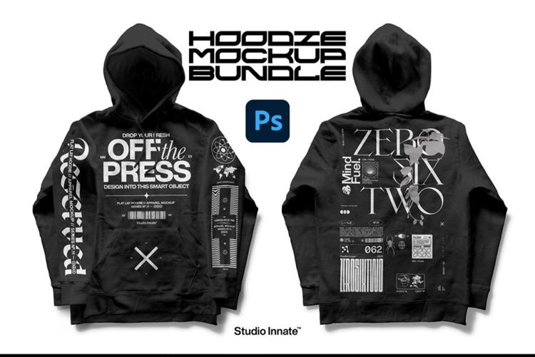 街头潮牌服饰连帽衫品牌服装设计贴图样机模板 Flat Lay Hoodie - Mockup Bundle