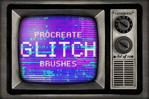 复古老电视故障艺术信号错位像素扫描线笔刷素材 Procreate Gl