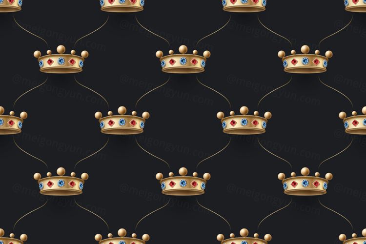 金色皇家王冠皇冠矢量平铺图案装饰EPS矢量素材 Golden royal