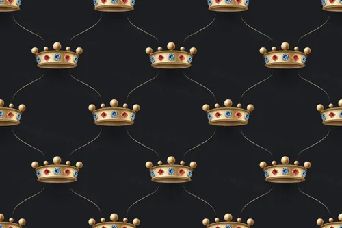 金色皇家王冠皇冠矢量平铺图案装饰EPS矢量素材 Golden royal