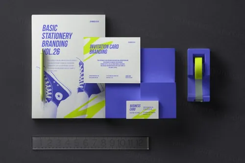 一组悬空psd文具用品样机 Basic Stationery Branding Vol 26