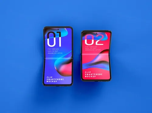 三星可折叠屏智能手机APP UI提案样机模板素材 Galaxy Z Flip Mockup Folding Phone