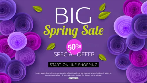 春季紫色玫瑰花促销横幅banner矢量素材