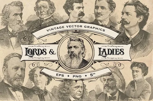 旧时代绅士淑女人像插画素材 Vintage Lords  L