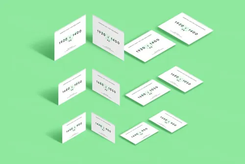不同角度名片卡片模型PSD模板Perspective Web Screens Mock-Up