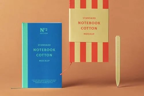 一款带笔配件的优雅棉质psd笔记本样机 Cotton Psd Notebook Mockup