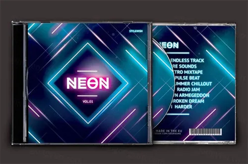 霓虹灯背景音乐CD封面模板 Neon-CD-Cover-Artwork