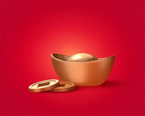 2023年农历新年玉兔迎新春传统东方中国风金元宝装饰元素EP