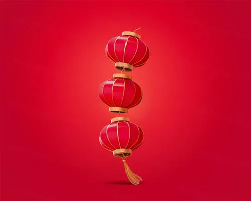 2023年农历新年玉兔迎新春大红灯笼传统东方中国风装饰元素E