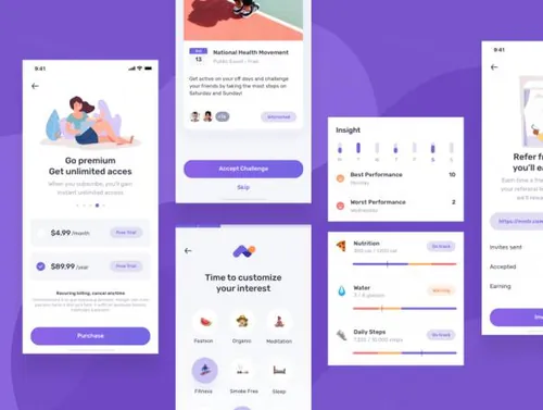 高品质健康健身移动APP应用程序UI界面设计工具包 Momotaro UI Ki