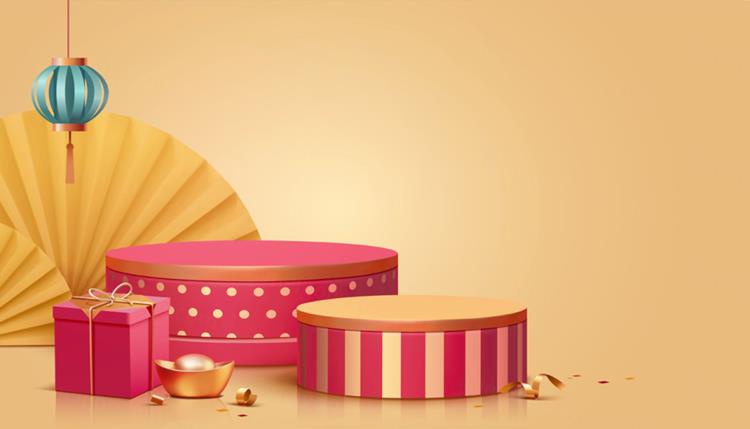 2023年农历新年玉兔迎新春传统东方中国风舞台产品台装饰元素