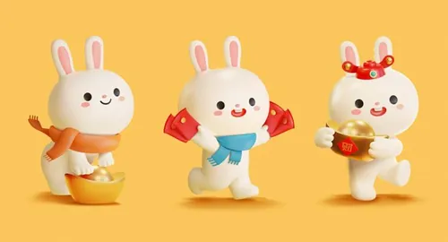 2023年农历新年玉兔迎新春传统东方中国风装饰元素EPS矢量