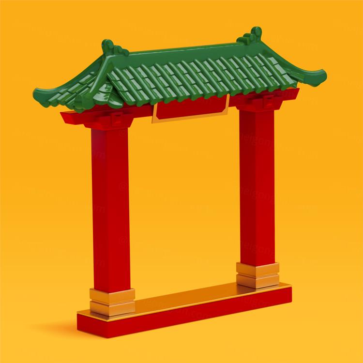 2023年农历新年玉兔迎新春传统东方中国风城门装饰元素EPS