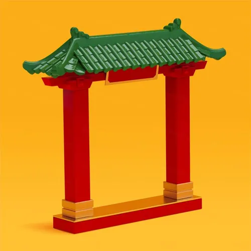 2023年农历新年玉兔迎新春传统东方中国风城门装饰元素EPS