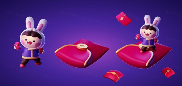 2023年农历新年玉兔迎新春传统东方中国风红包装饰元素EPS