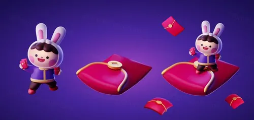 2023年农历新年玉兔迎新春传统东方中国风红包装饰元素EPS