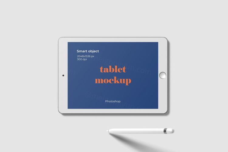 平板电脑俯视图样机模板 Horizontal tablet mockup top angle view