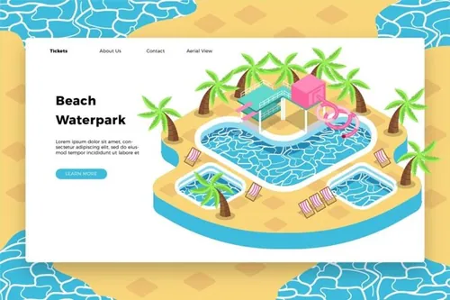 时尚高端简约2.5D夏天夏季沙滩泳池水上乐园banner海报