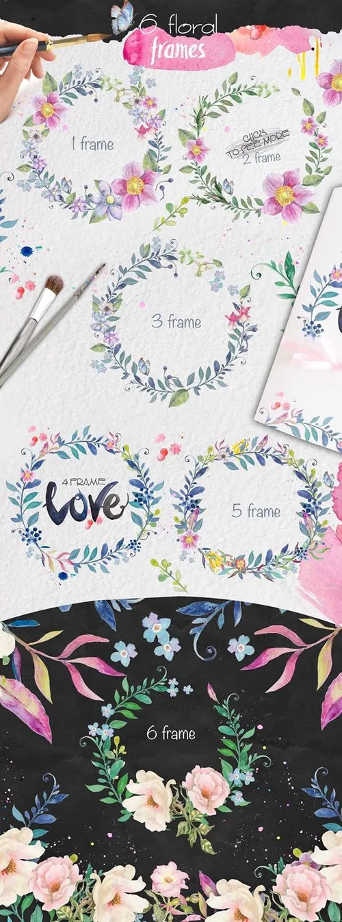 高质量手绘水彩花卉花束花圈设计素材 watercolor f