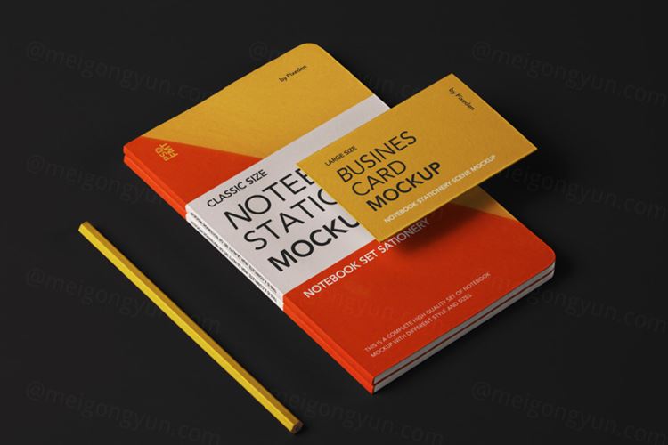 笔记本记事本商务名片品牌设计场景贴图展示样机模板 Psd Notebook Set Scene Mockup