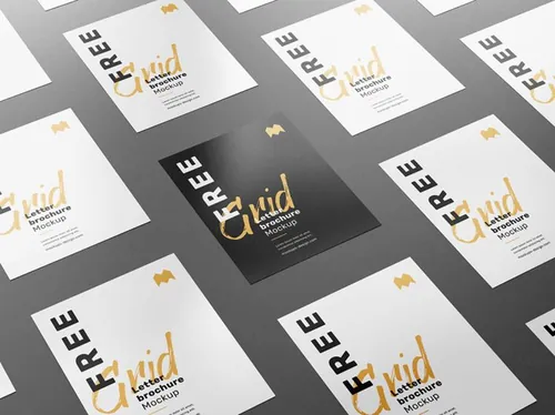 单页宣传单平铺海报设计展示样机模板 Grid Letter Brochure Mockup