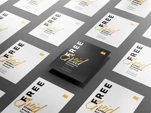 单页宣传单平铺海报设计展示样机模板 Grid Letter Brochure Mockup