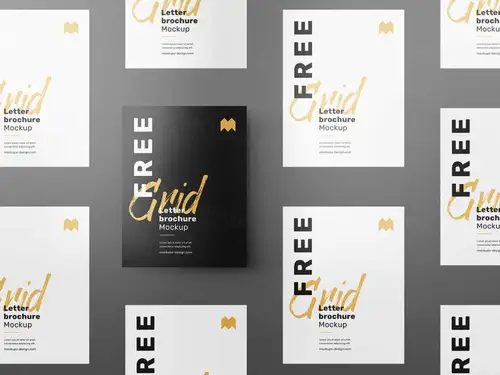 单页宣传单平铺海报设计展示样机模板 Grid Letter Brochure Mockup