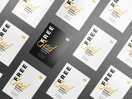 单页宣传单平铺海报设计展示样机模板 Grid Letter Brochure Mockup