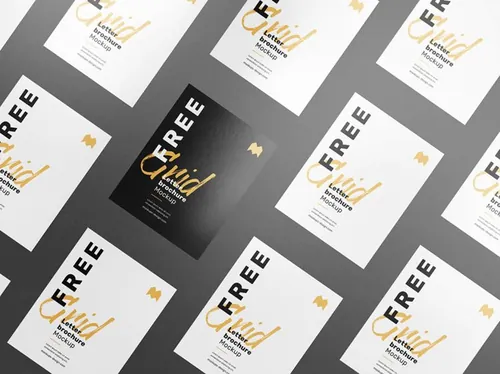 单页宣传单平铺海报设计展示样机模板 Grid Letter Brochure Mockup